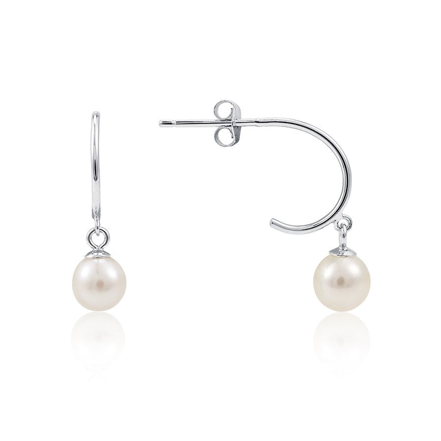 Argento Silver Pearl Hoop Drop Earrings