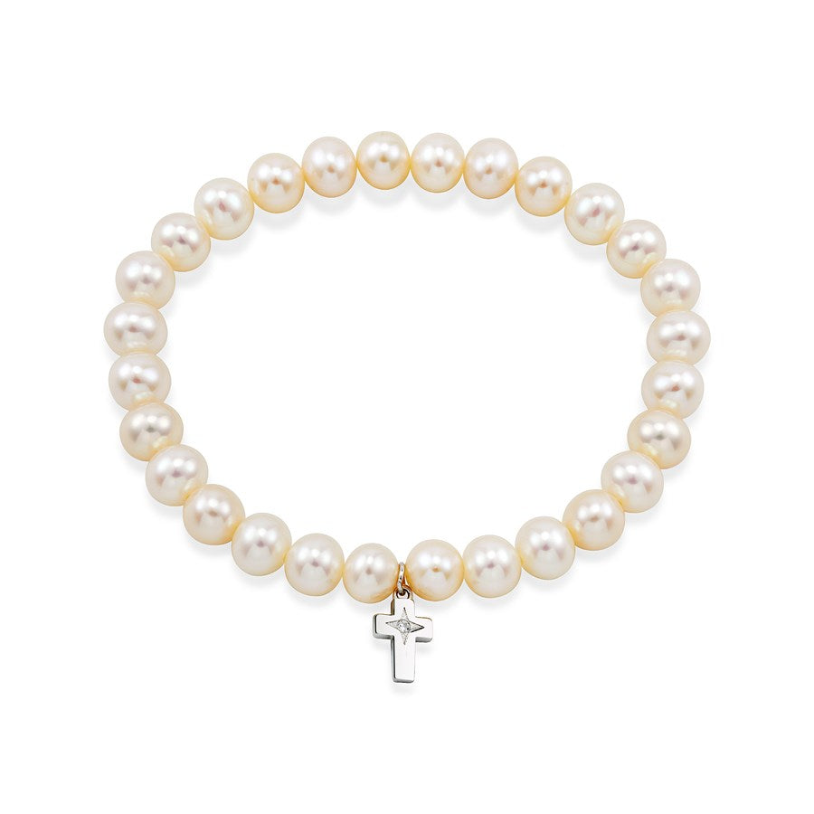 Argento Silver Kids Pearl Cross Bracelet