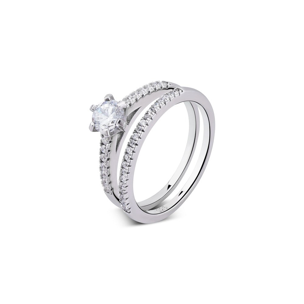 Argento Silver Double Band Solitaire Ring