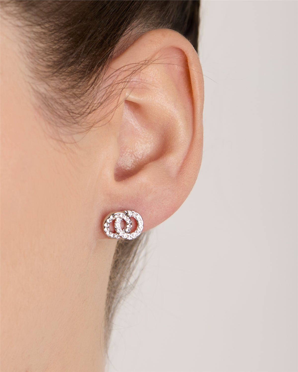 August Woods Silver CZ Double Link Stud Earrings