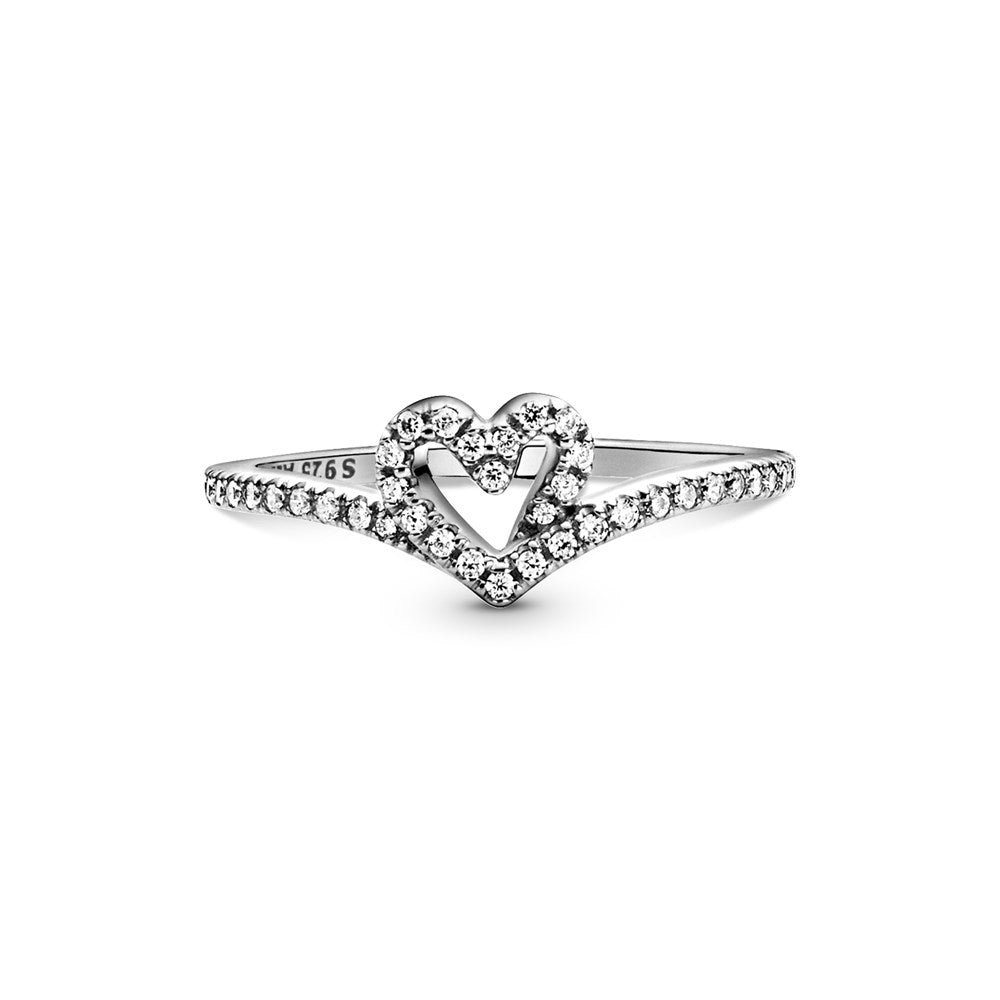 Pandora Sparkling Wishbone Heart Ring