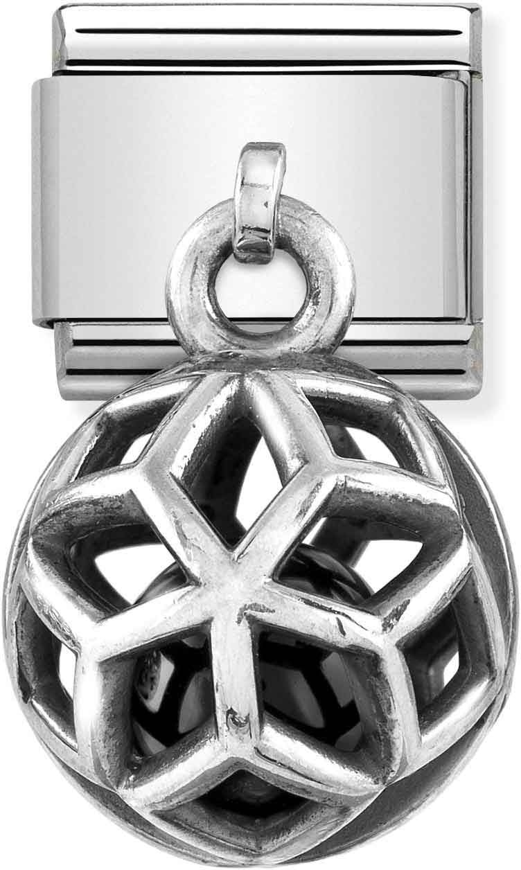 Nomination Silver Rhombus + Black Agate Hanging Cage Charm