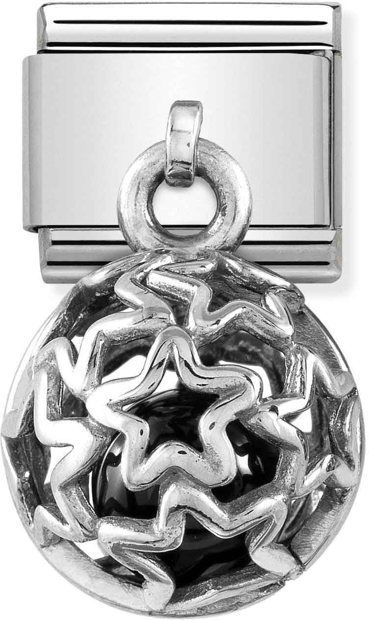 Nomination Silver Stars + Black Agate Hanging Cage Charm
