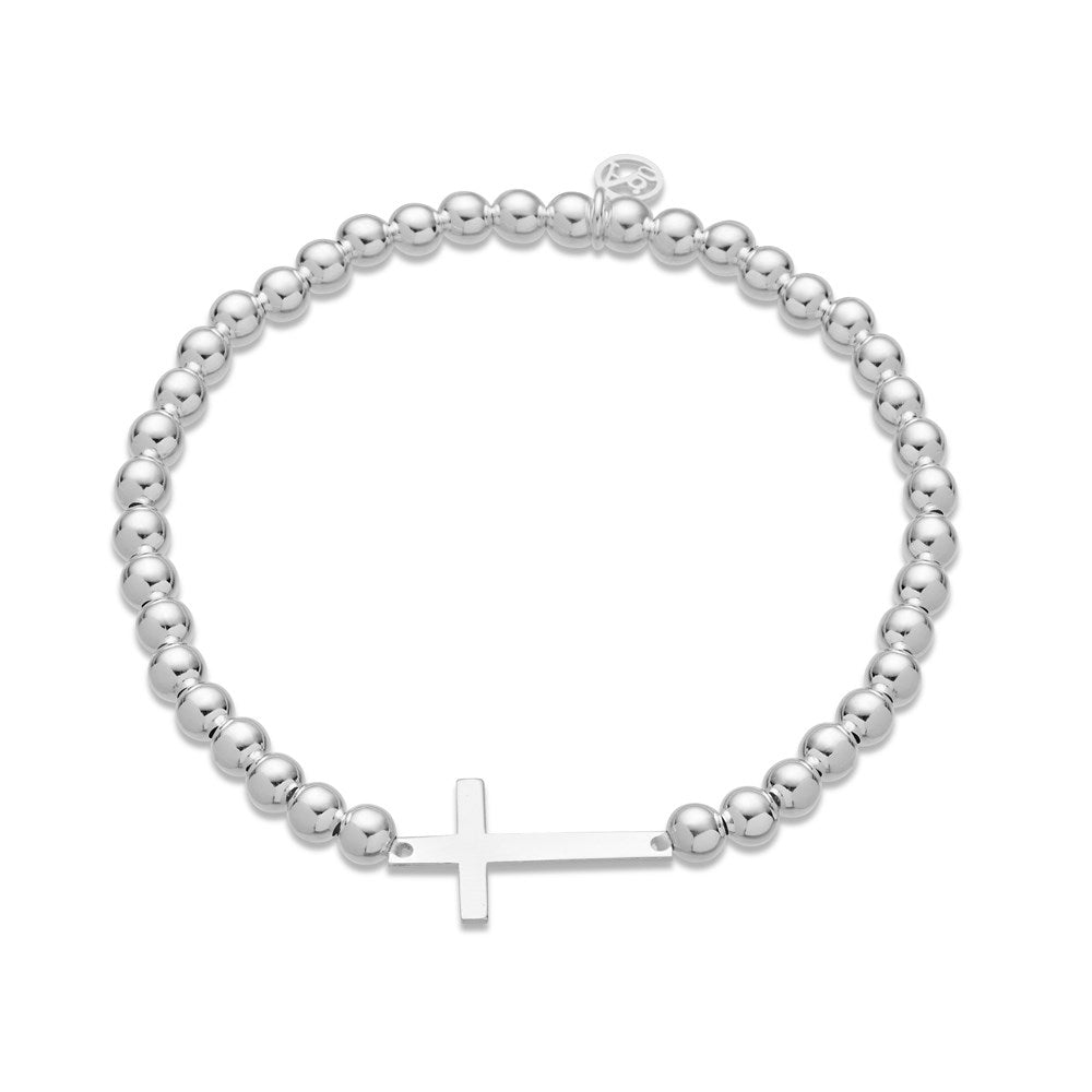 Argento Recycled Silver Beaded Cross Bracelet