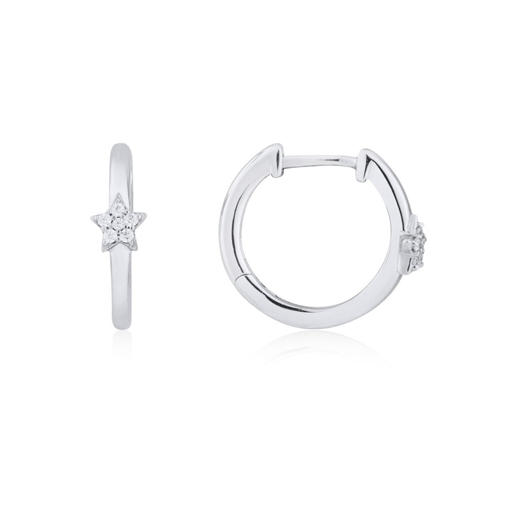 Argento Silver Star Crystal Huggie Hoop Earrings