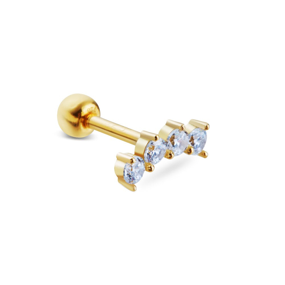Argento Gold Curved Crystal Single Barbell Earring