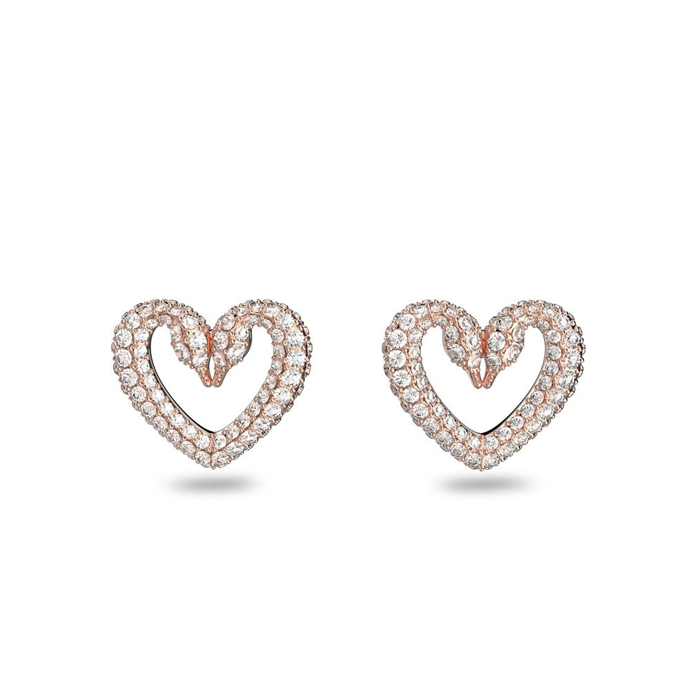 Swarovski Una Rose Gold Swan Heart Earrings