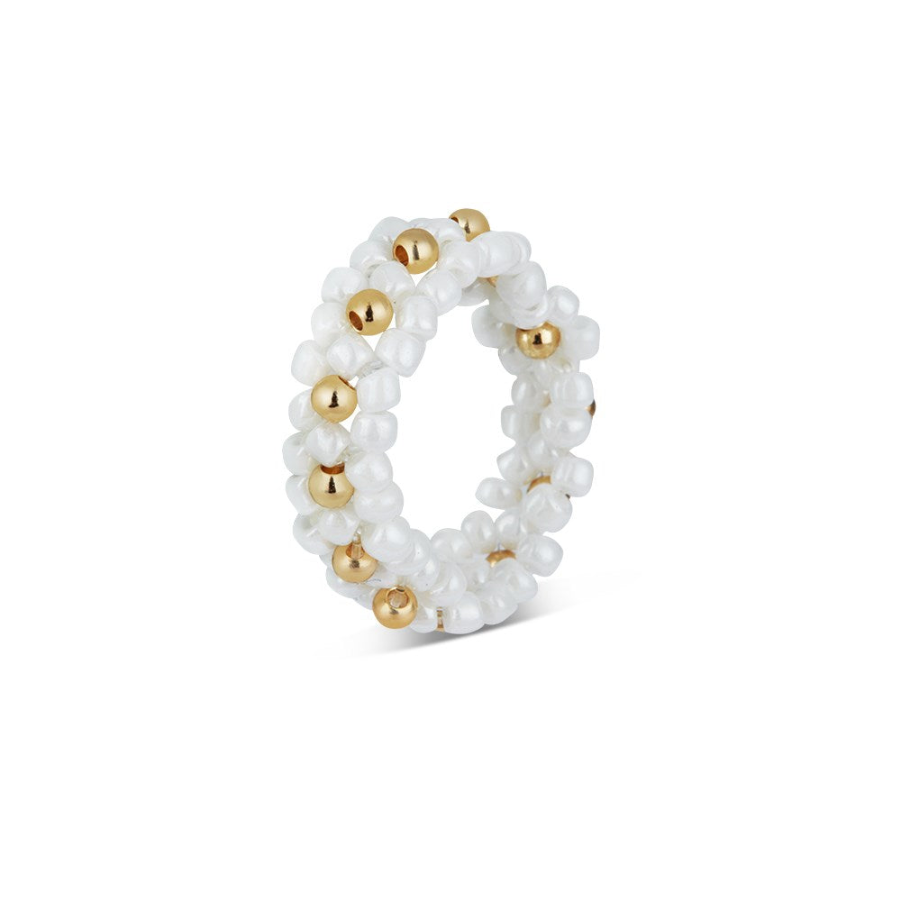 August Woods Gold Daisy Pearl Beaded Ring