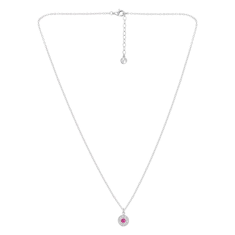 Argento Silver July Birthstone Halo Necklace