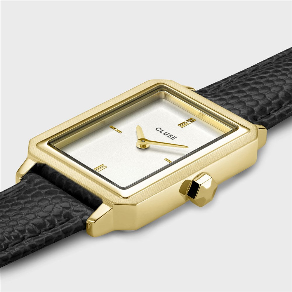 CLUSE Black + Gold Fluette Leather Watch