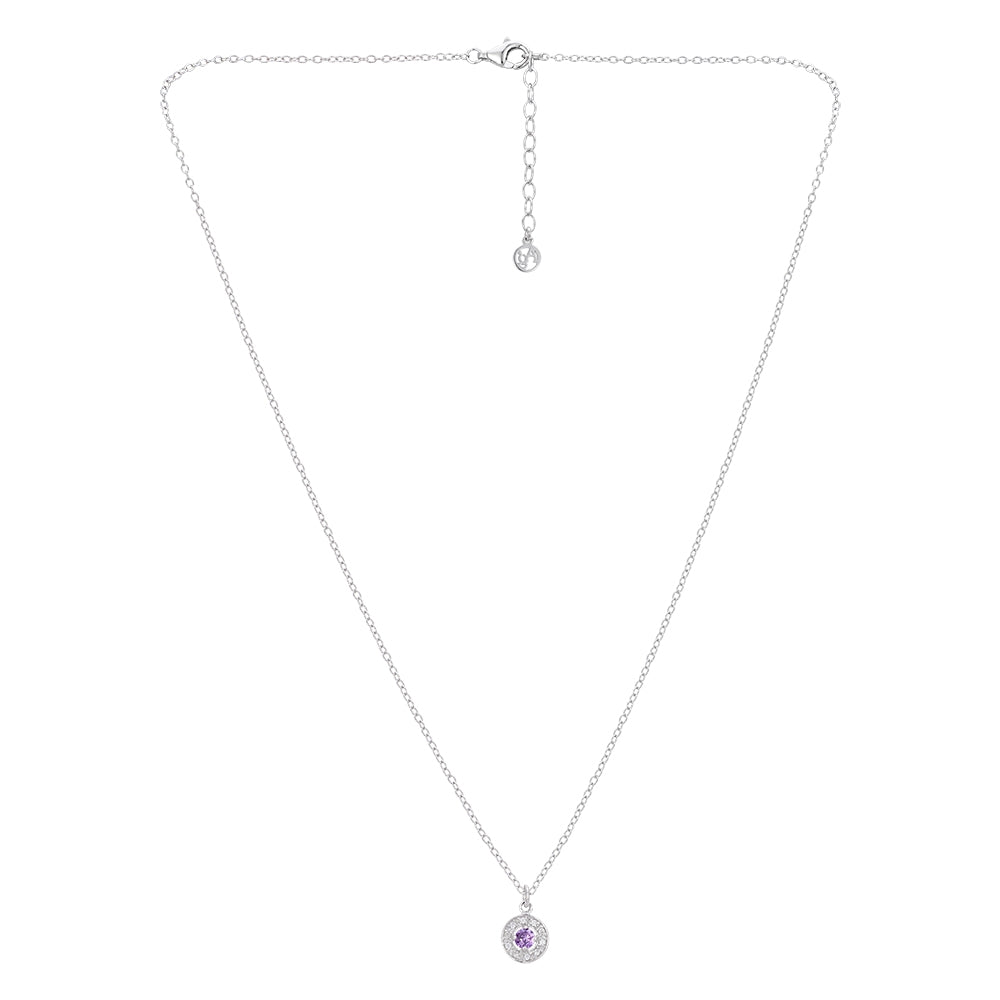 Argento Silver February Birthstone Halo Necklace