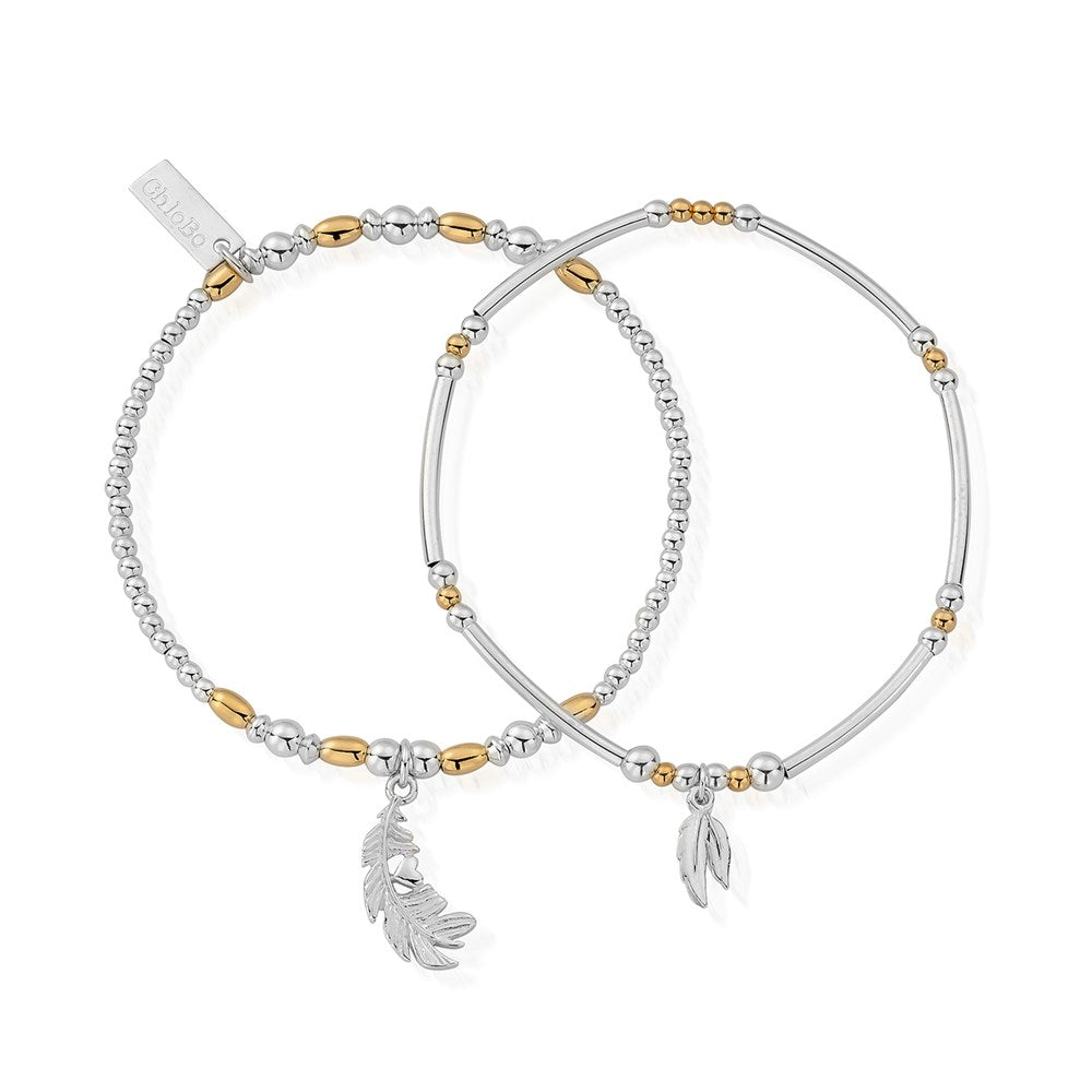 ChloBo Mixed Metal Feathers Courage Bracelet Set
