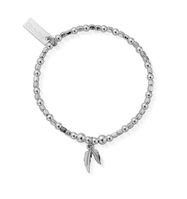 ChloBo Childrens Silver Cube Double Feather Bracelet