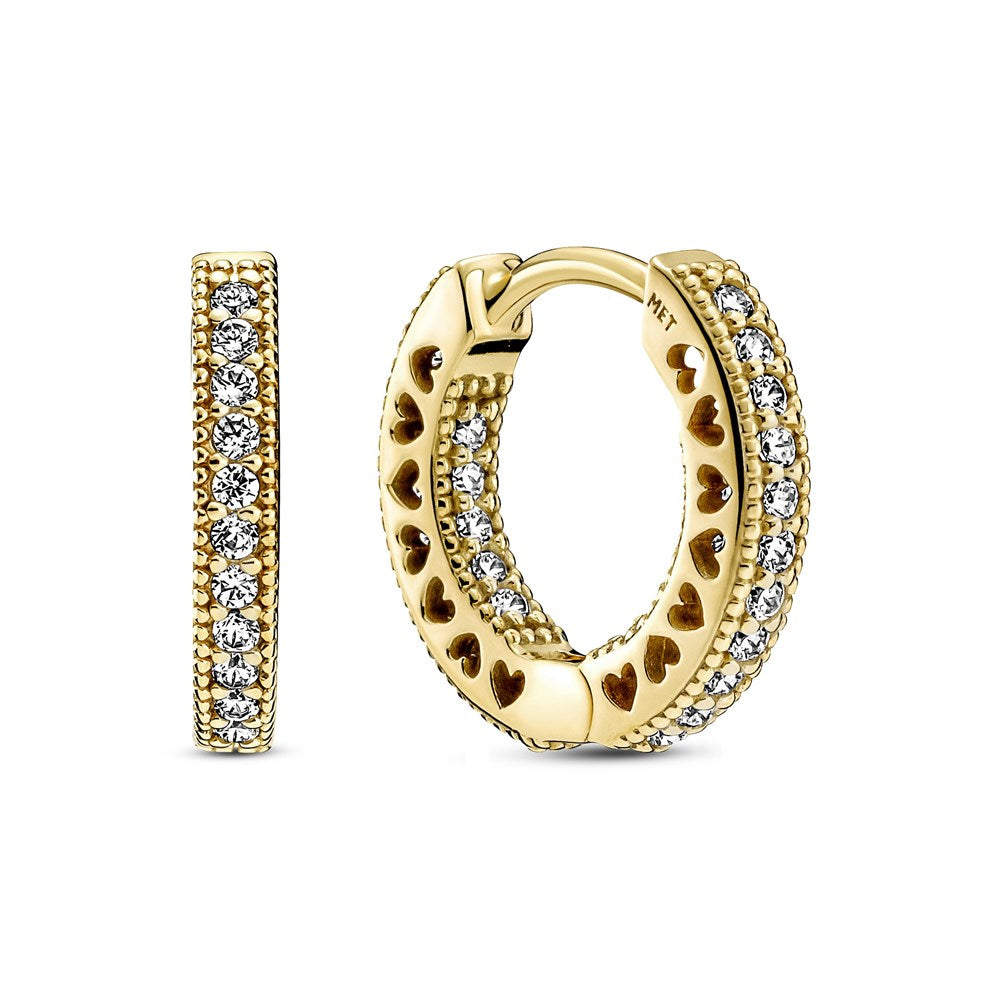 Pandora Gold Pave Heart Hoop Earrings