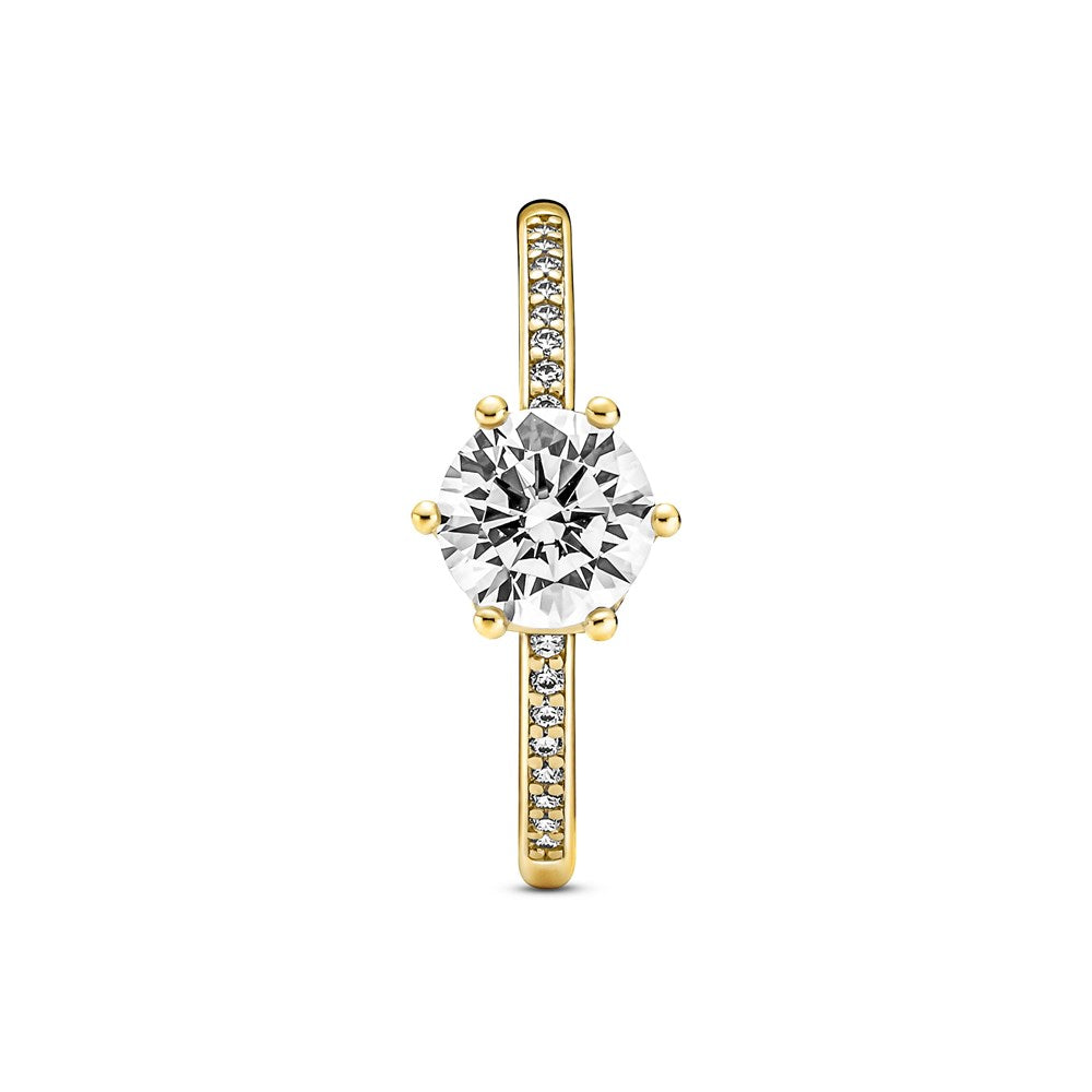 Pandora Gold Sparkling Crown Solitaire Ring
