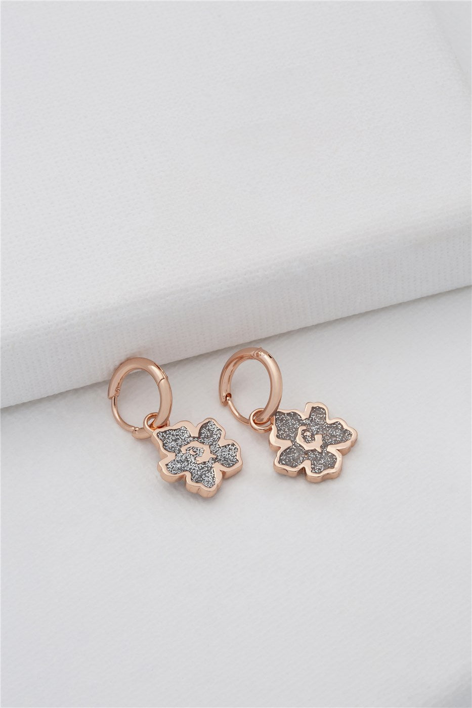 Ted Baker Rose Gold Glitter Magnolia Flower Huggie Hoop Earrings