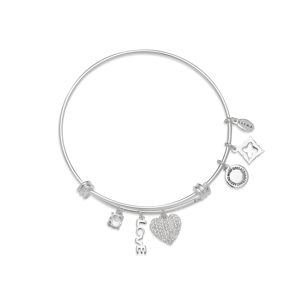 Karma Silver Love Heart Coin Bangle