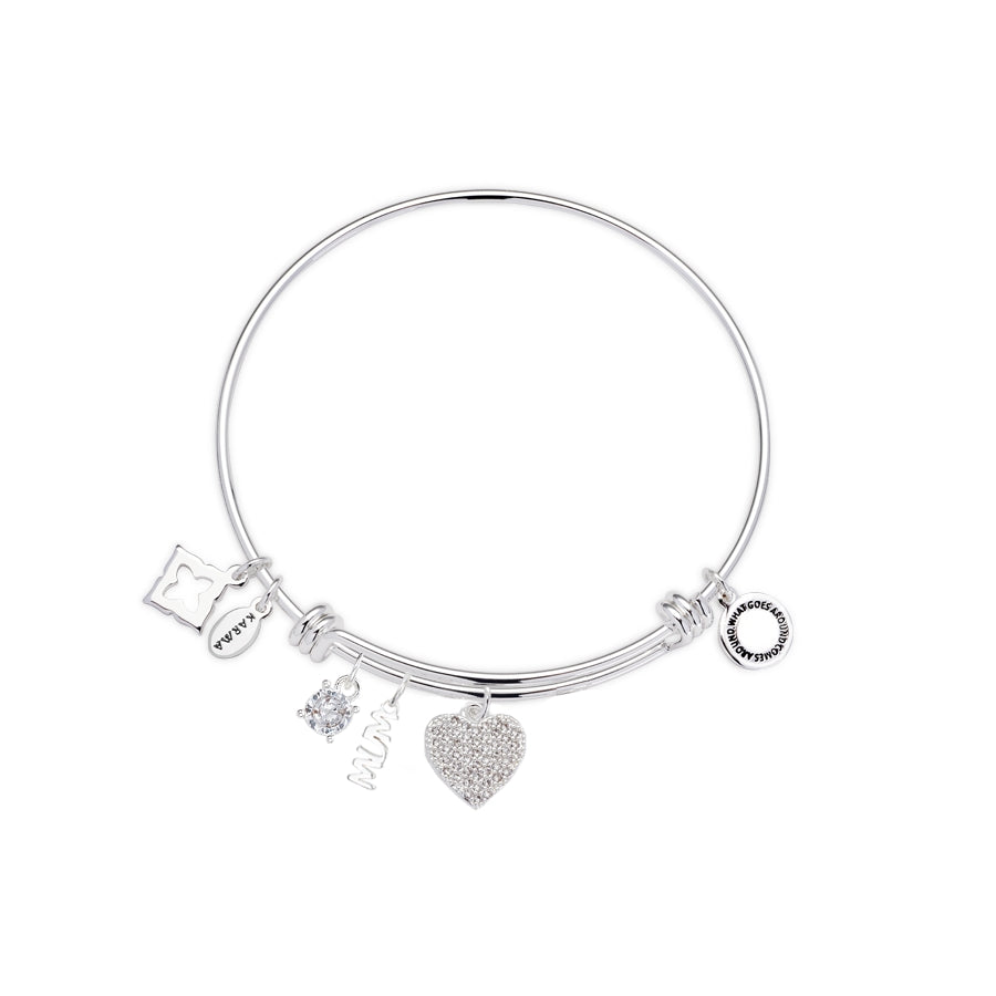 Karma Silver Mum Crystal Heart Bangle
