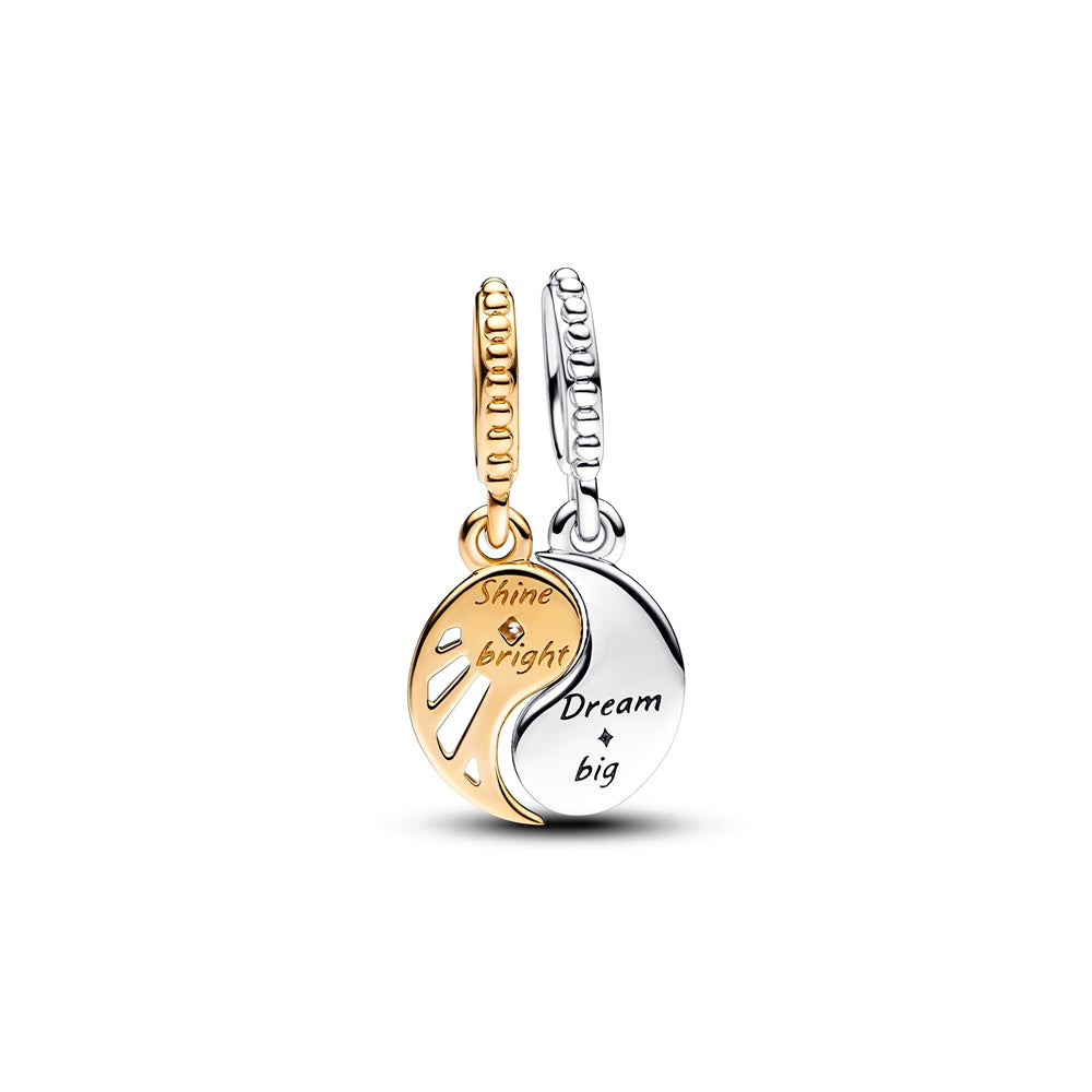 Pandora Two-tone Splittable Sun & Moon Dangle Charm