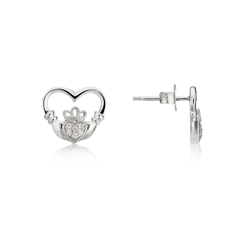 Argento Silver Heart Claddagh Stud Earrings