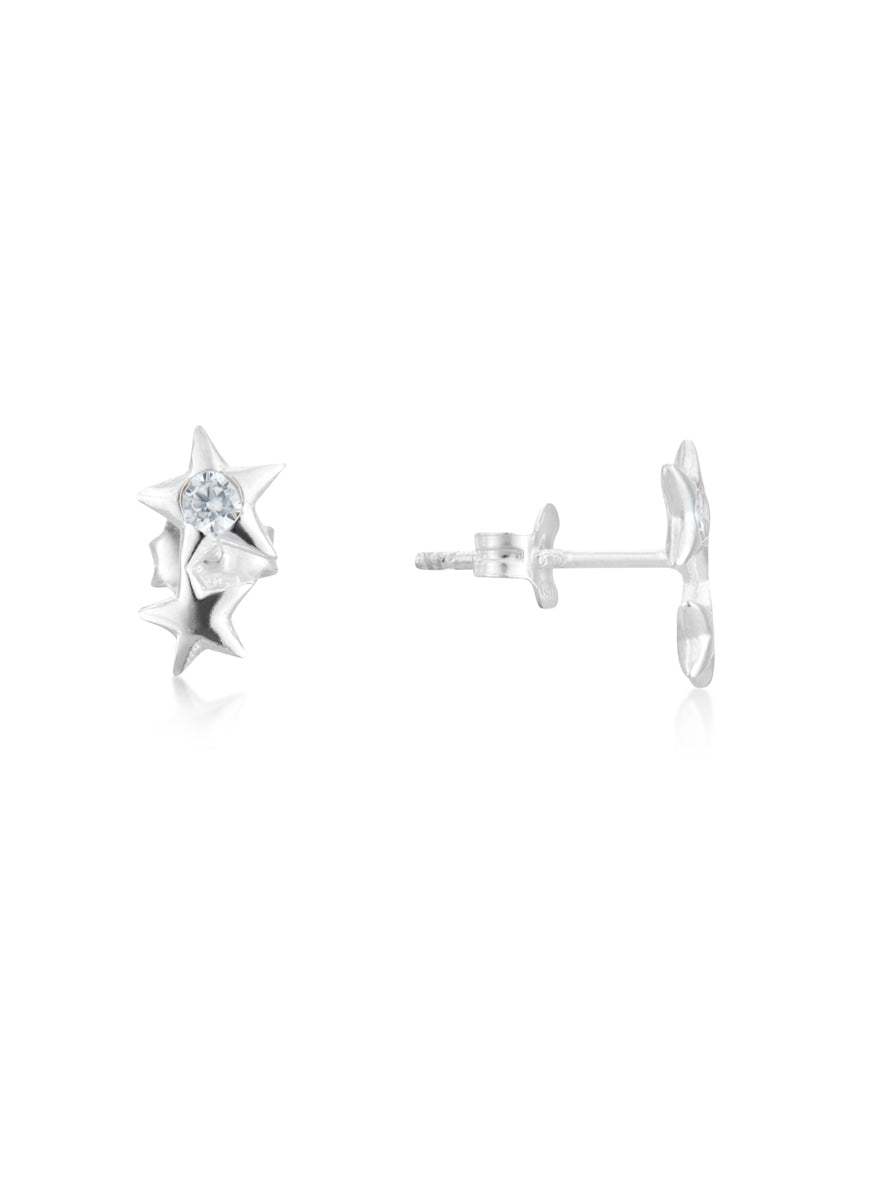 Argento Silver Star CZ Kids Stud Earrings