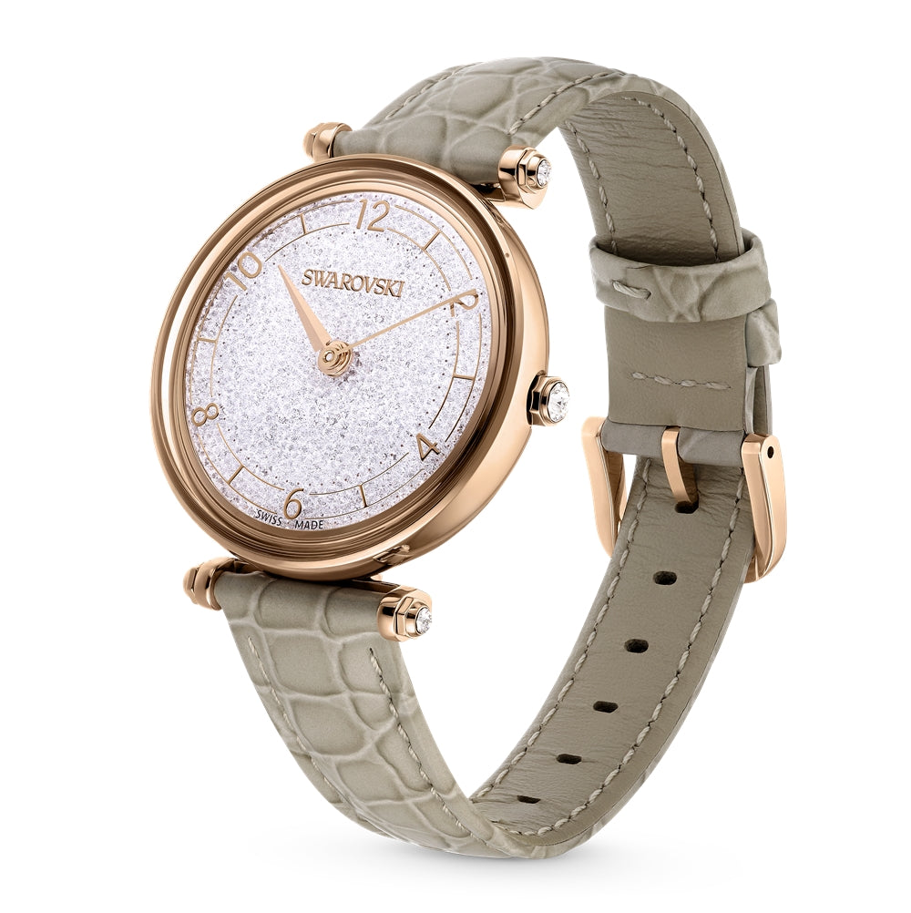 Swarovski Crystalline Wonder Beige Leather Rose Gold Tone Watch