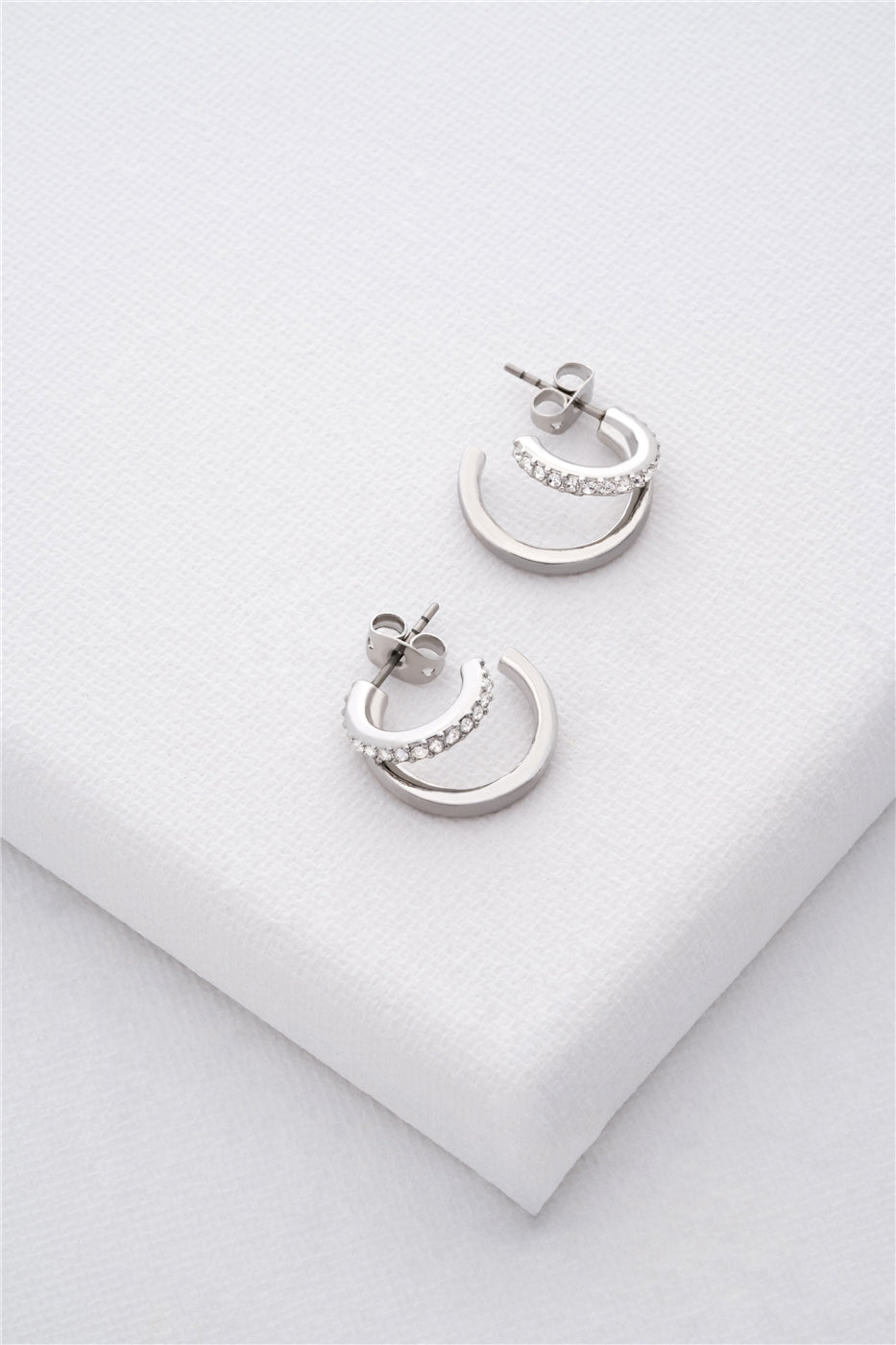 Ted Baker Silver Helias Crystal Double Hoop Earrings