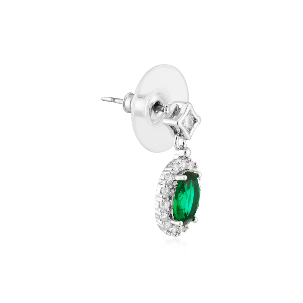 August Woods Silver and Green Oval Drop Earrings