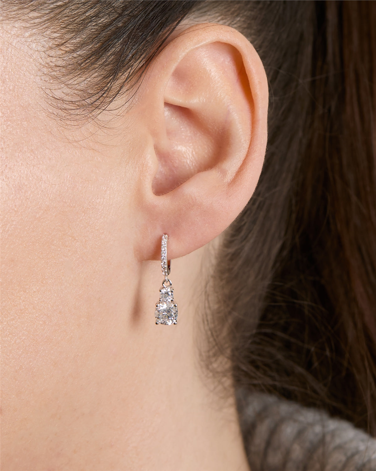 Argento Silver CZ Huggie Hoop Earrings