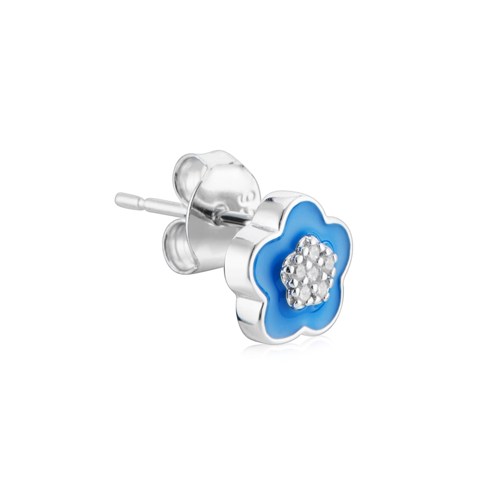 Argento Silver Blue Enamel Flower Stud Earrings