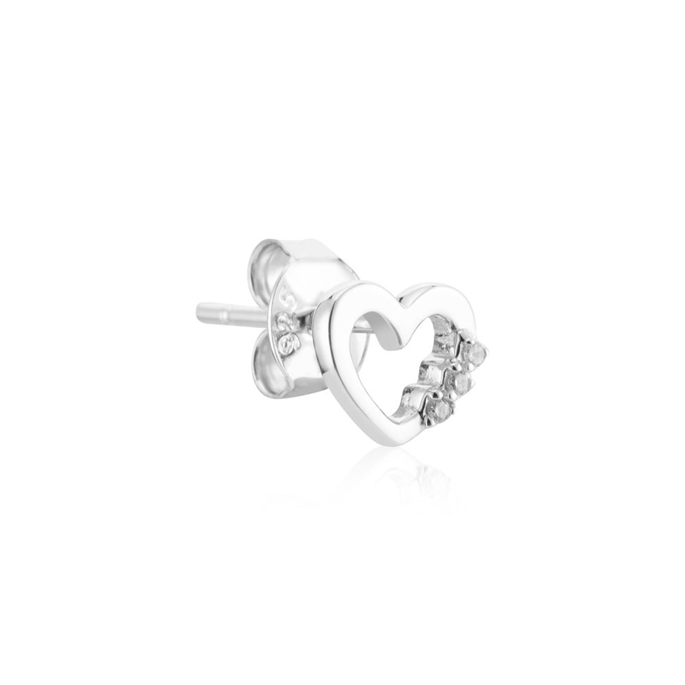 Argento Silver Open Heart CZ Stud Earrings
