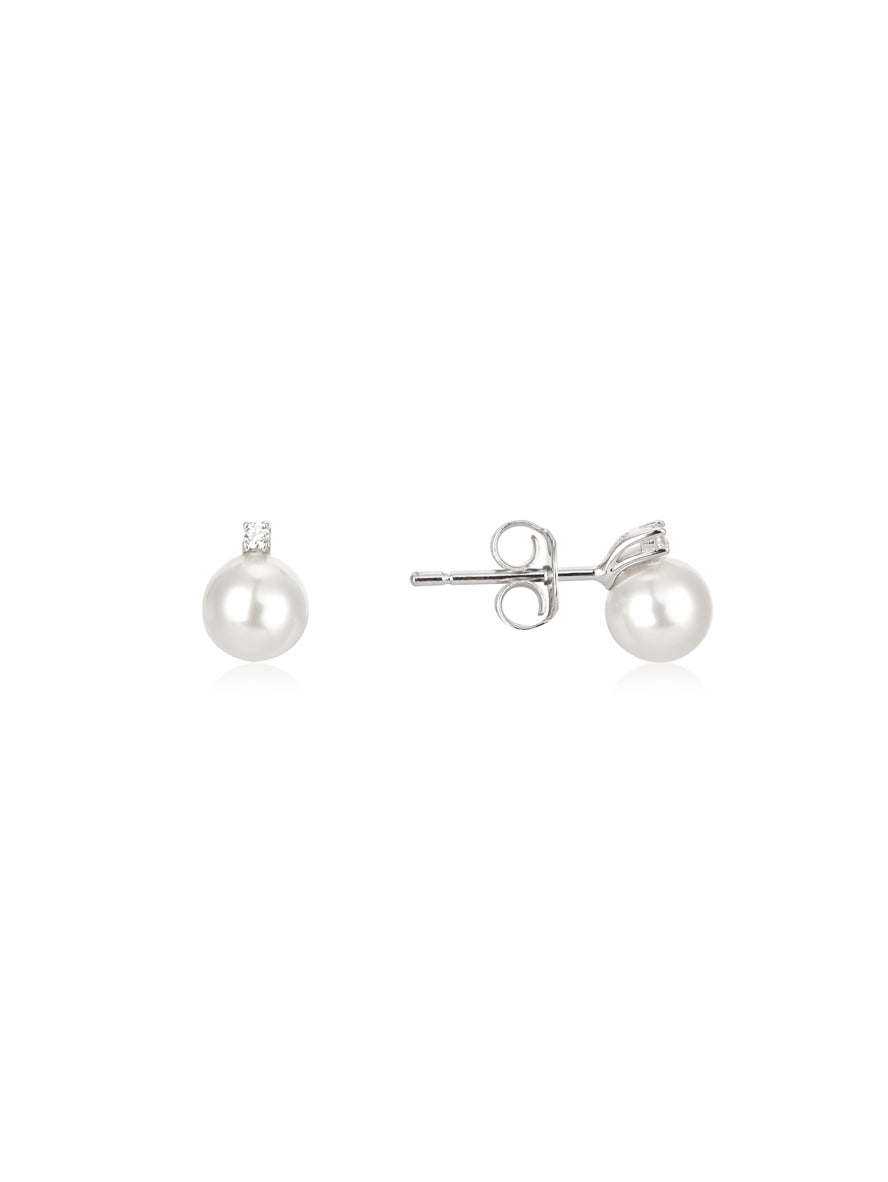 Argento Silver Petite CZ Pearl Stud Earrings