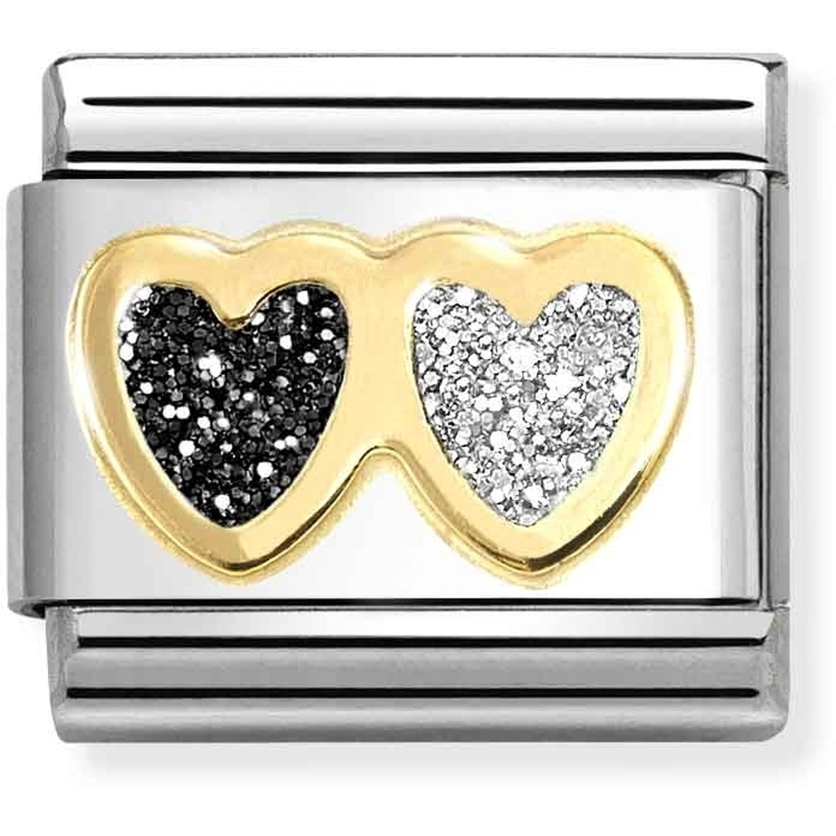Nomination Double Heart Black And Silver Charm