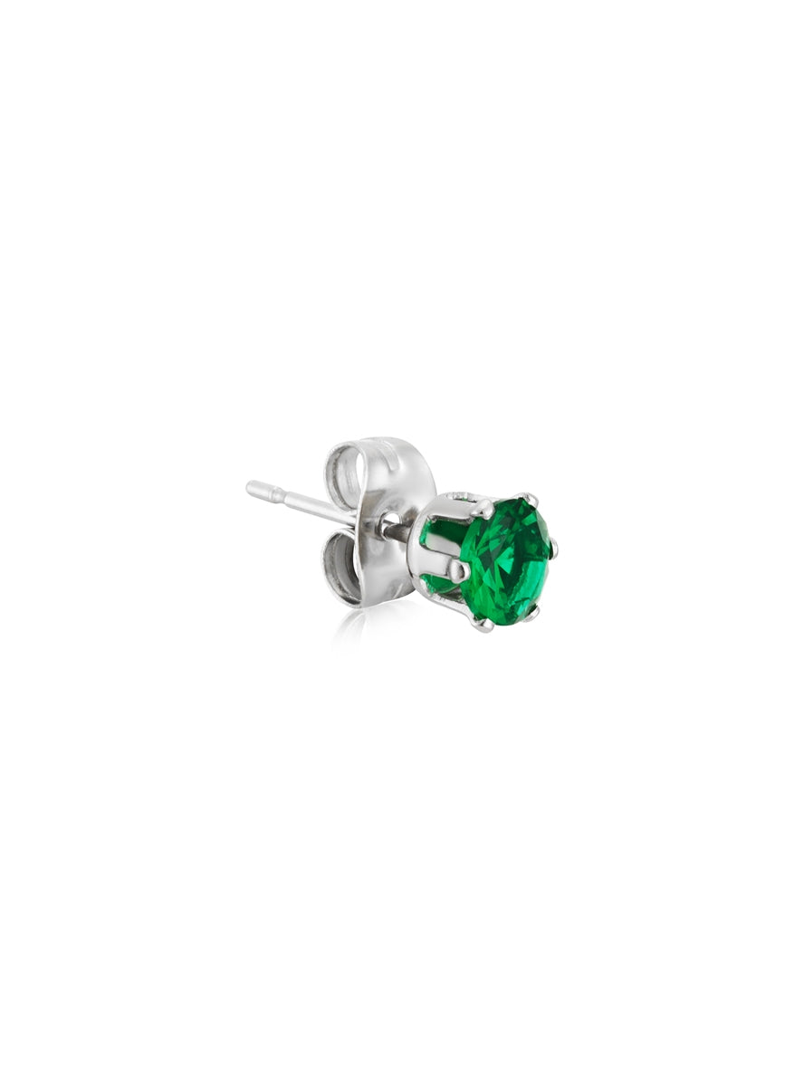 Over & Over Silver Stainless Steel CZ Emerald Stud Earrings