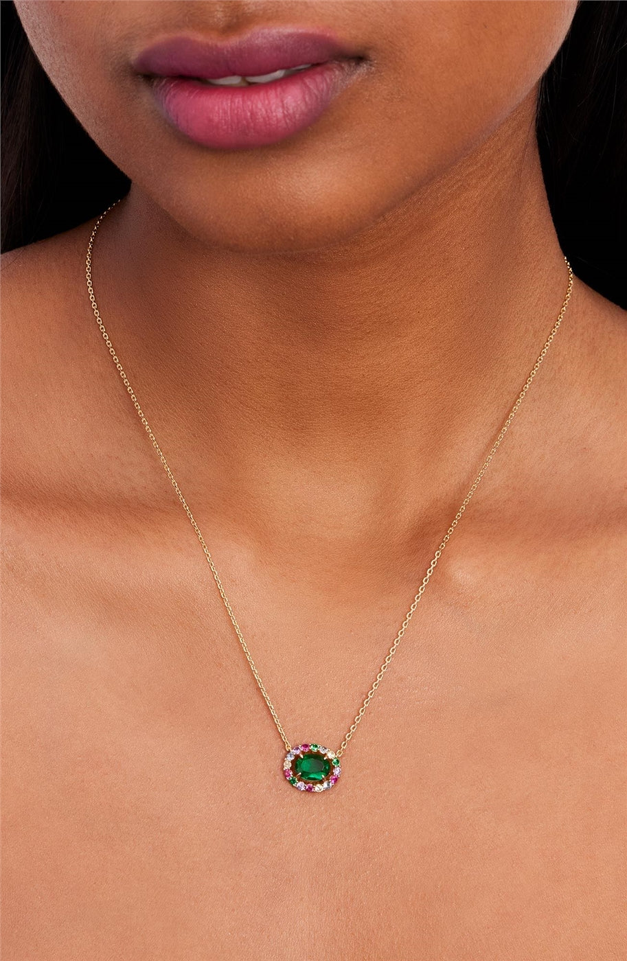 Kate Spade New York Gold Green + Multicolour Horizontal Oval Halo Necklace
