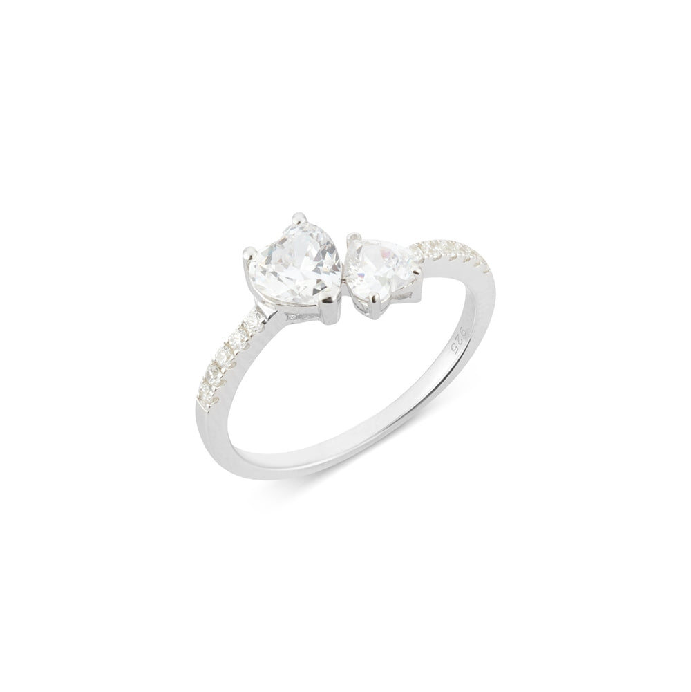 Argento Silver Double Heart CZ Ring