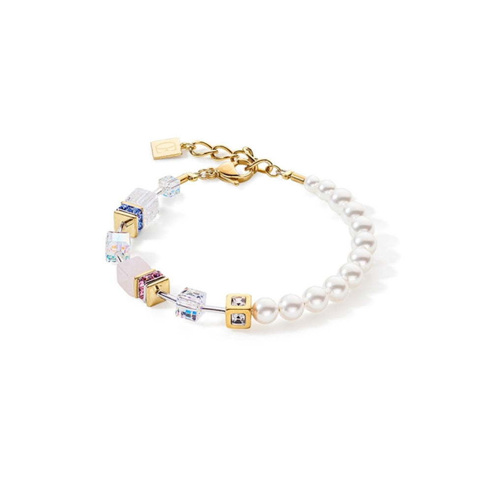 Coeur De Lion Gold Tone Pearl and Pastels Cubed Bracelet