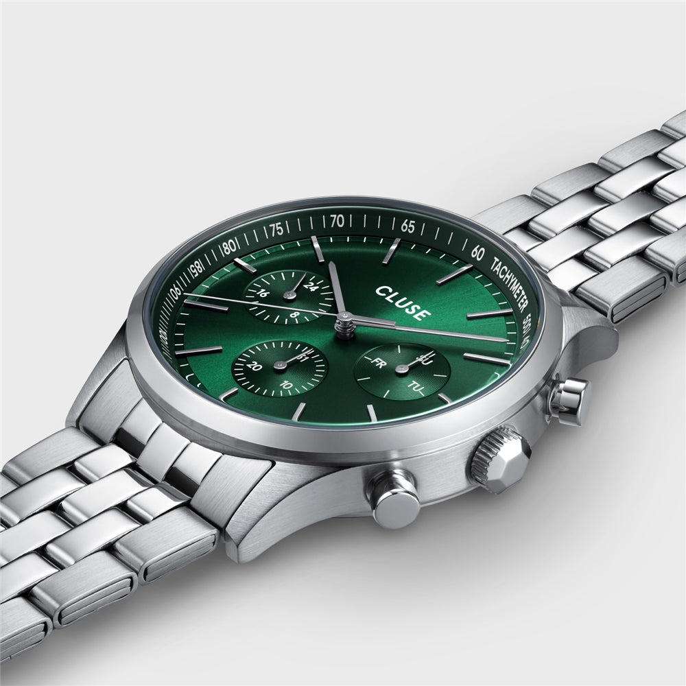 CLUSE Silver Antheor Multifunction Green Dial Watch