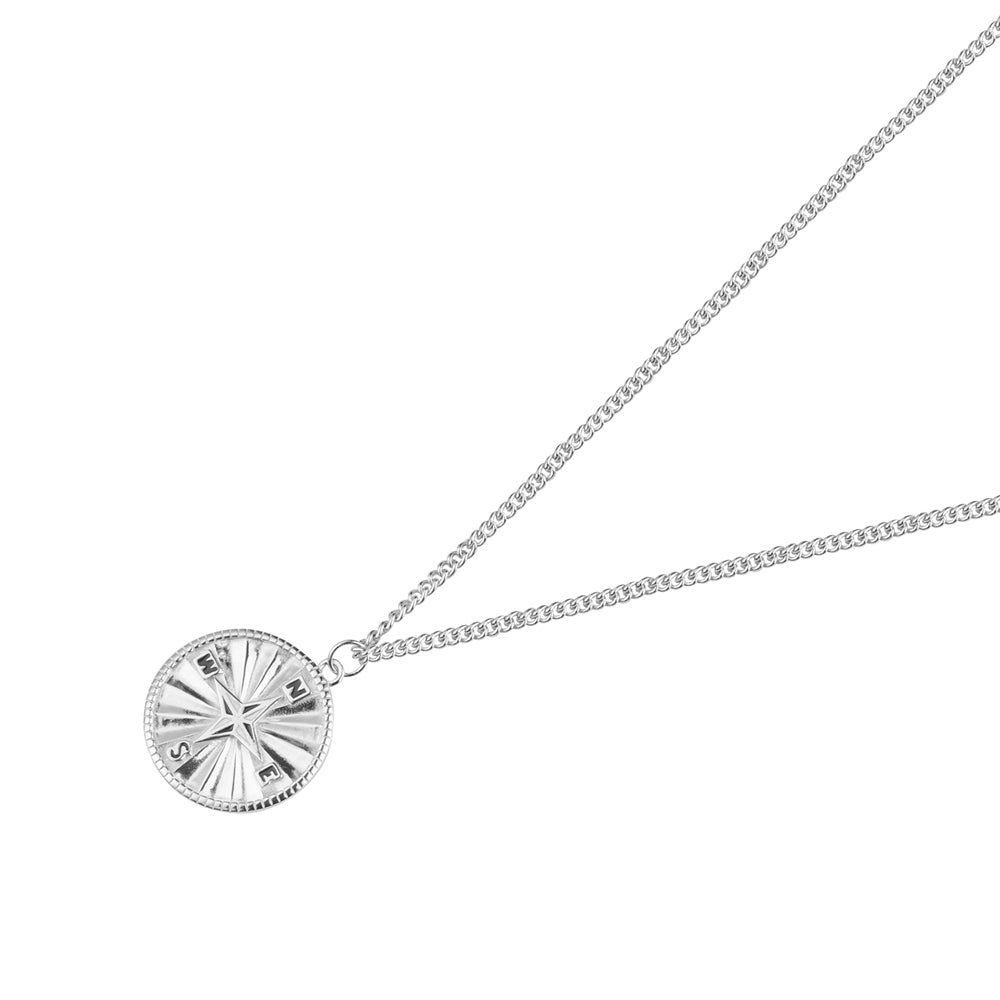 Argento Silver Mens Compass Necklace