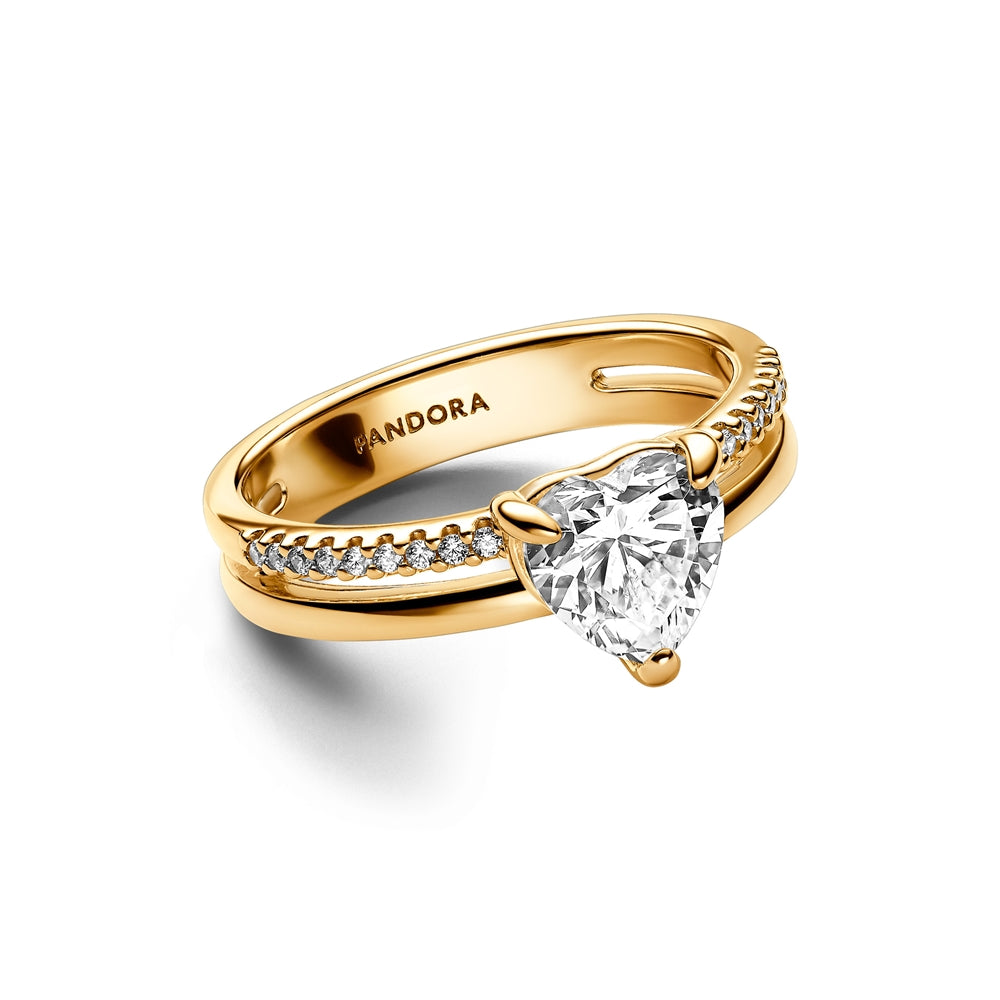 Pandora Gold Double Band Heart Ring