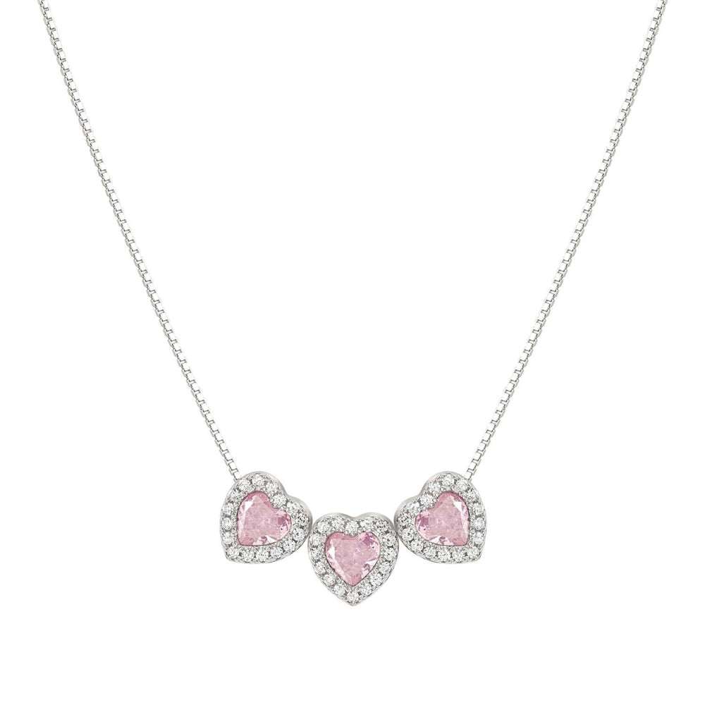 Nomination Silver Triple Pink CZ Heart Necklace