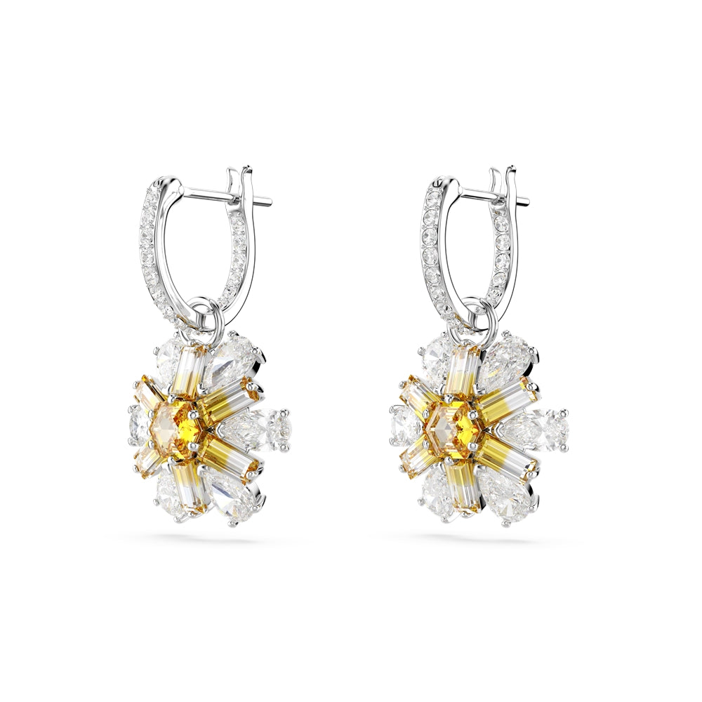 Swarovski Idyllia drop earrings, Flower, Yellow, Rhodium plated