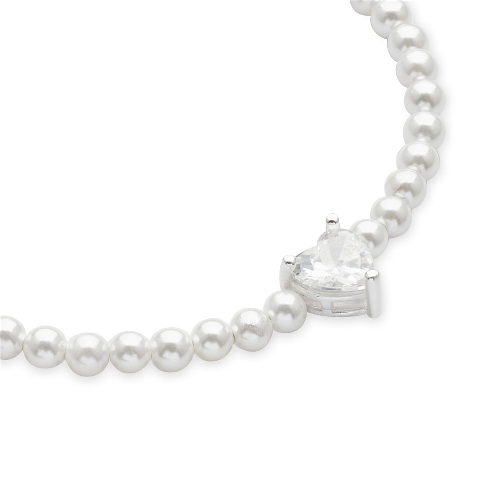 Argento Silver Pearl Heart CZ Bracelet