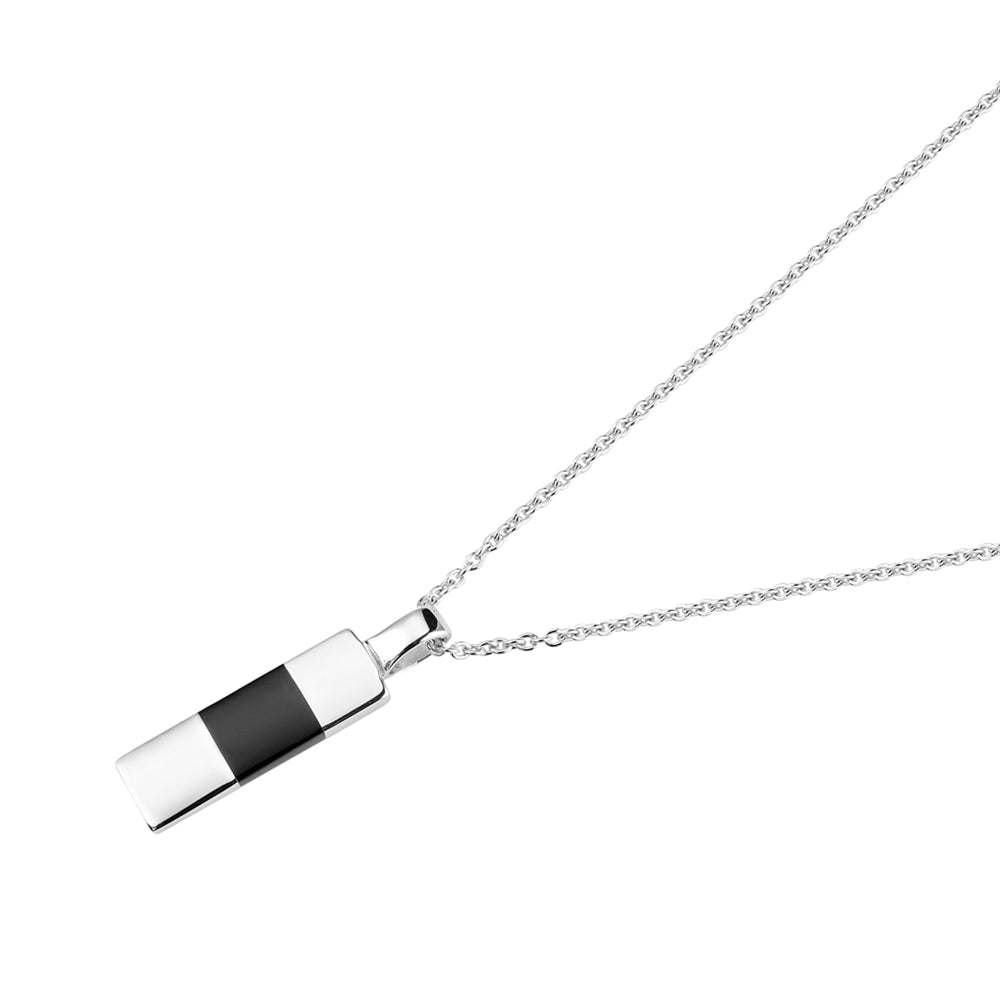 Argento Silver Mens Black Pendant Necklace