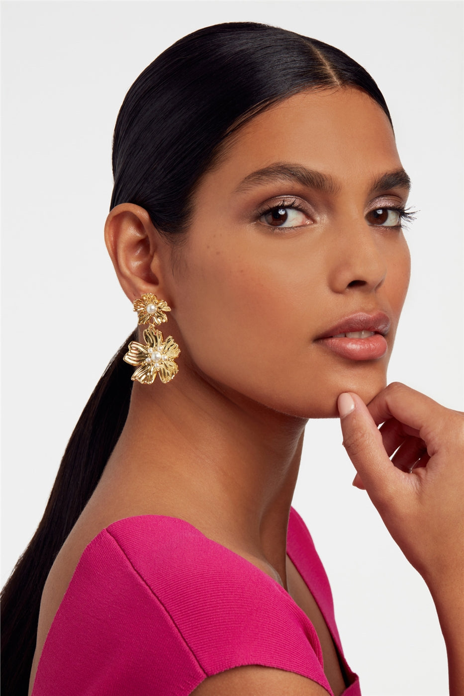 Ted Baker Petaria Gold Pearl Painted Petal Drop Earrings