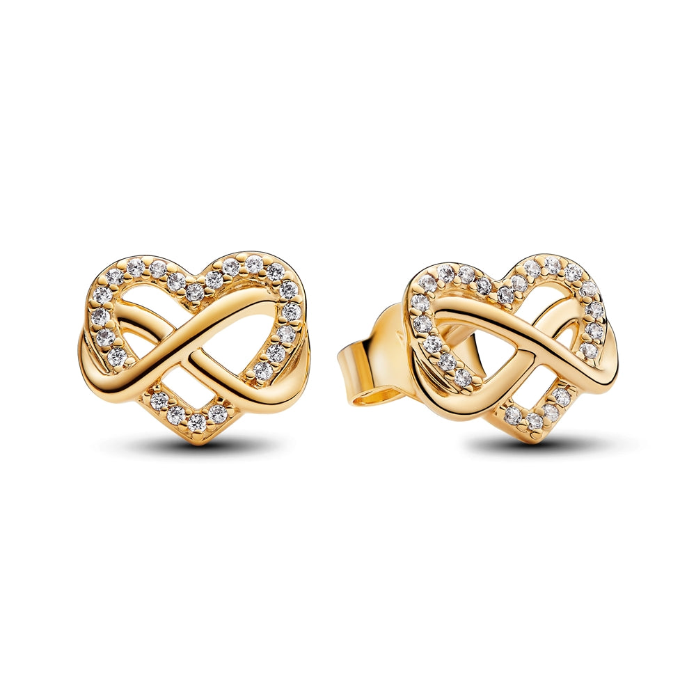 Pandora Sparkling Infinity Heart Gold Stud Earrings