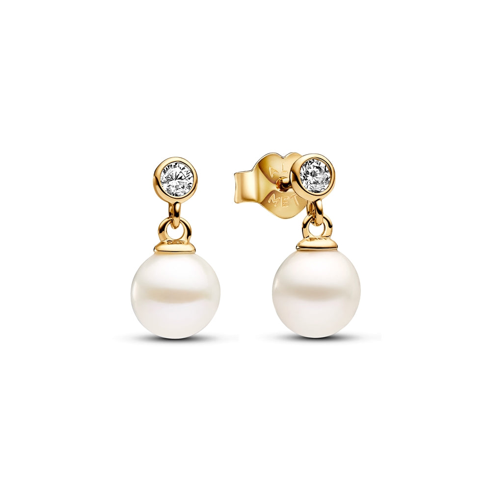 Pandora Treated Freshwater Cultured Pearl & Stone Gold Drop Earrings