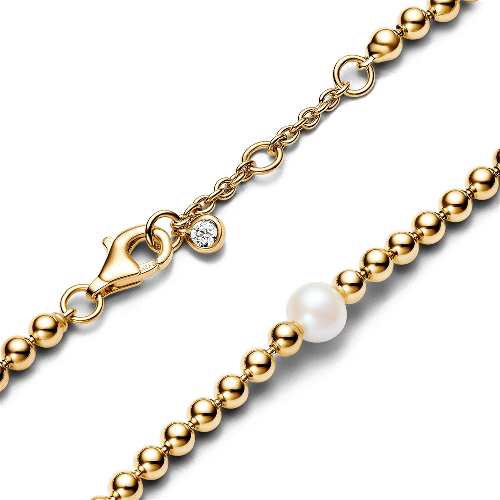 Pandora Treated Freshwater Cultured Pearl & Beads Gold Bracelet