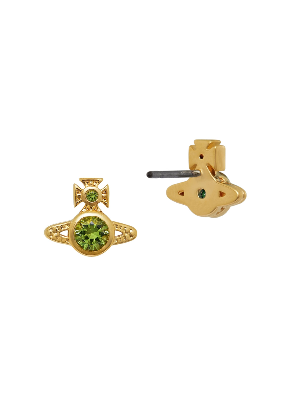 Vivienne Westwood Gold Green Crystal London Orb Earrings