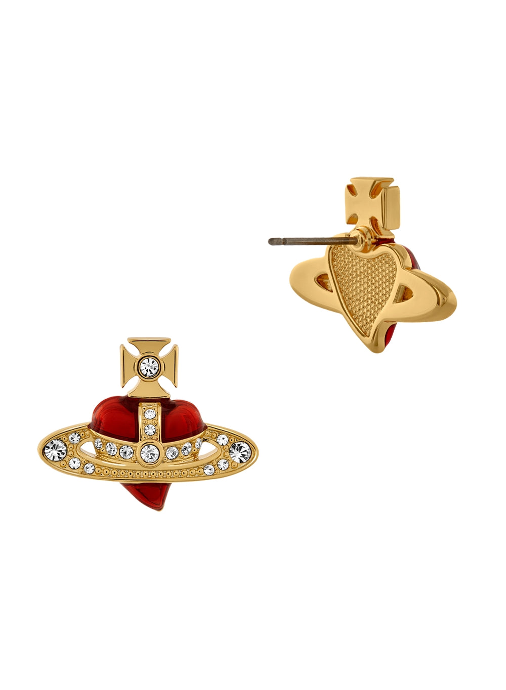 Vivienne Westwood Gold Red Enamel New Diamante Heart Stud Earrings